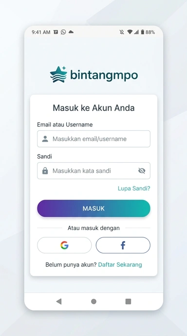 Tampilan halaman login bintangmpo